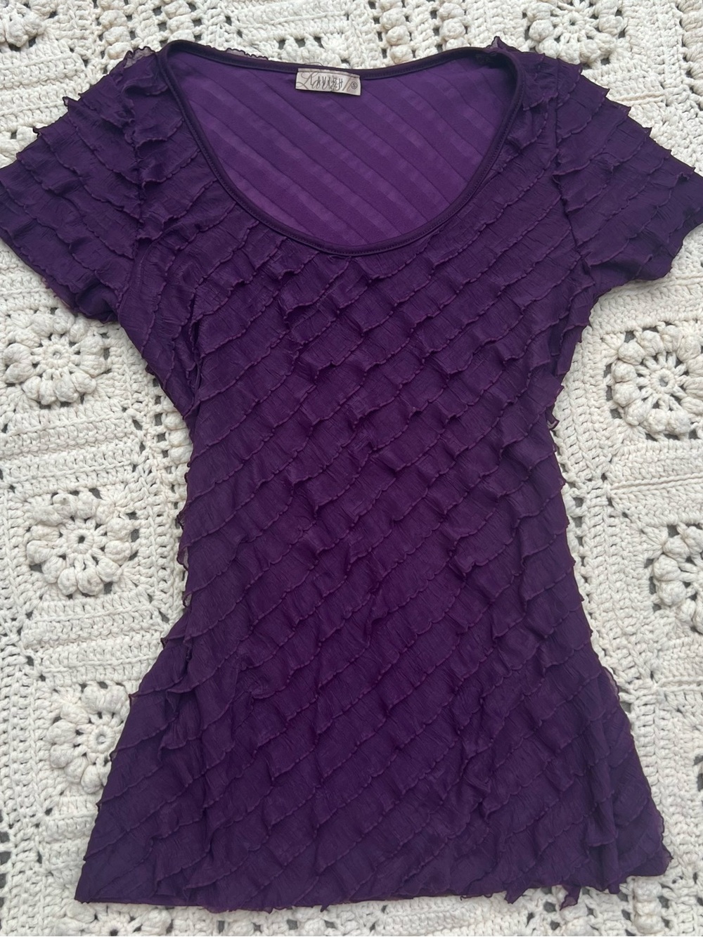 Lavish Deep Purple Textured Short Sleeve Scoop Neck Top